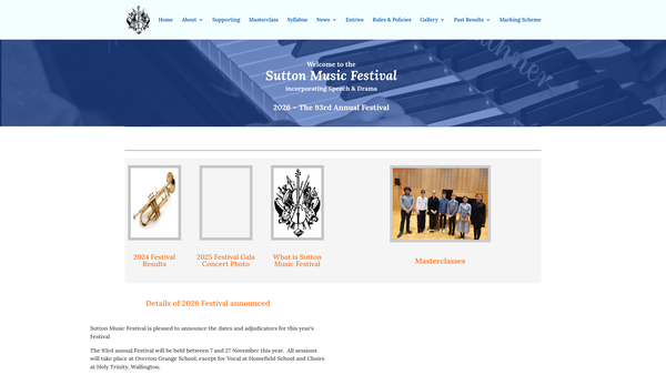 Screenshot of the Sutton Music Festival website