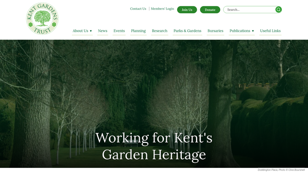 Screenshot of the Kent Gardens Trust website