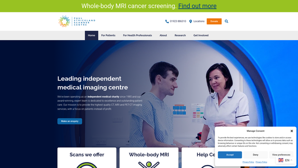 Screenshot of the Paul Strickland Scanner Centre website
