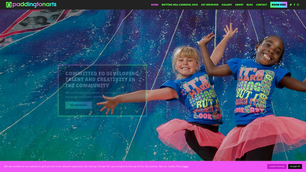 Screenshot of the Paddington Arts website
