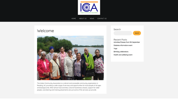 Screenshot of the Indian Community Association website