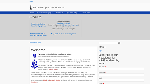 Screenshot of the Handbell Ringers Of Great Britain website