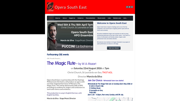 Screenshot of the Opera South East website