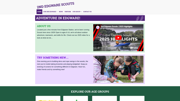 Screenshot of the 2nd Edgware Scout Group website