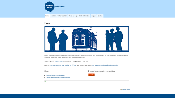 Screenshot of the Maidstone Citizens Advice Bureau website