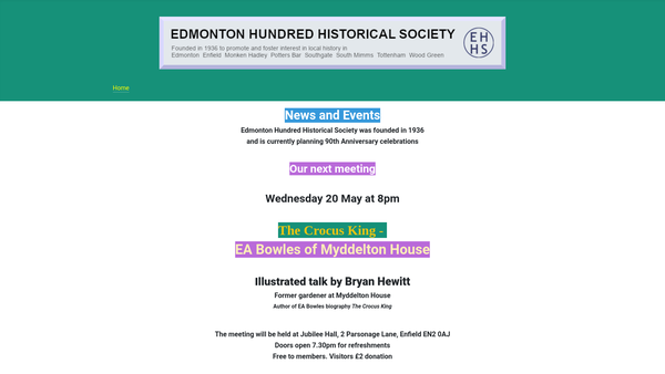 Screenshot of the Edmonton Hundred Historical Society website
