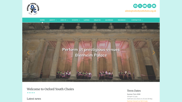 Screenshot of the Oxford Youth Choirs website