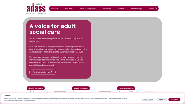 Screenshot of the The Association Of Directors Of Adult Social Services website