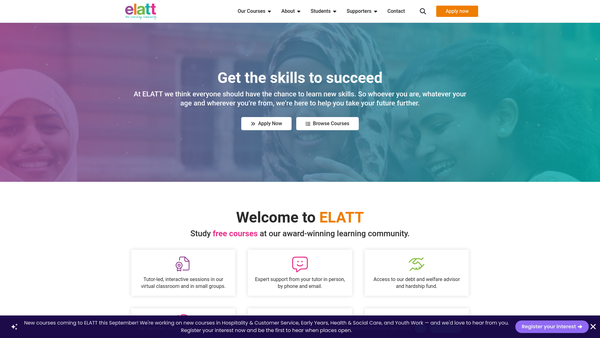 Screenshot of the East London Advanced Technology Training website
