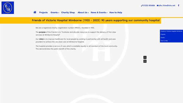 Screenshot of the Friends Of Victoria Hospital Wimborne website