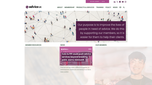 Screenshot of the Advice UK website