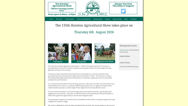 Screenshot of the Honiton And District Agricultural Association website