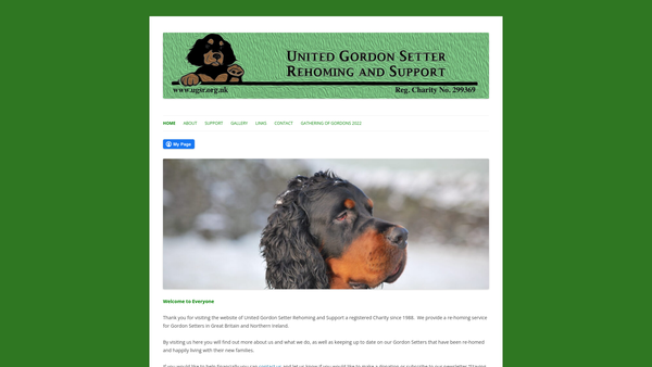 Screenshot of the United Gordon Setter Rehoming And Support website