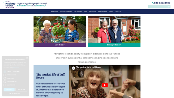 Screenshot of the Pilgrims' Friend Society (RP) website