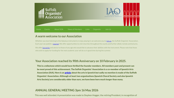 Screenshot of the The Suffolk Organists Association website