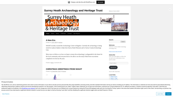 Screenshot of the Surrey Heath Archaeological And Heritage Trust website