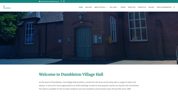 Screenshot of the Dumbleton Village Hall website