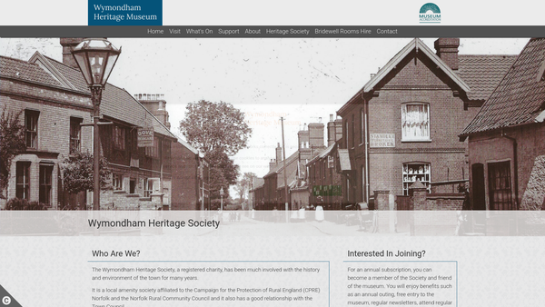 Screenshot of the The Wymondham Heritage Society website
