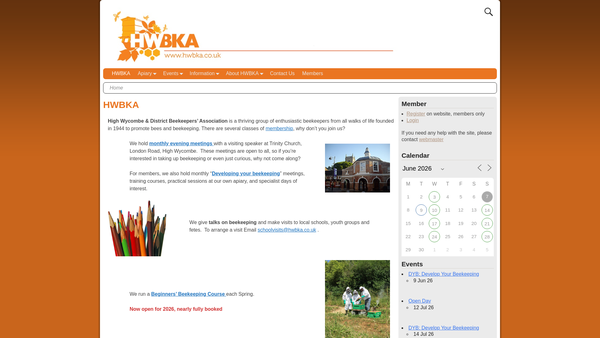 Screenshot of the High Wycombe And District Beekeepers' Association website