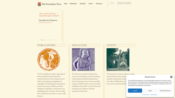 Screenshot of the The Prometheus Trust website