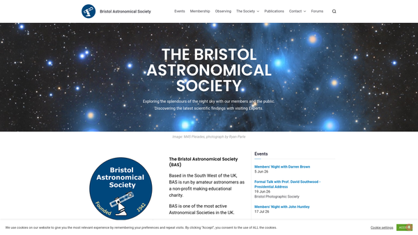Screenshot of the Bristol Astronomical Society website