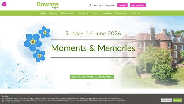 Screenshot of the Rowans Hospice website