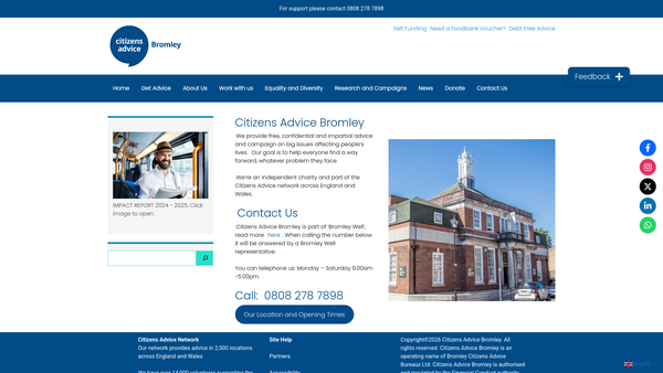 Screenshot of the Bromley Citizens Advice Bureaux Limited website