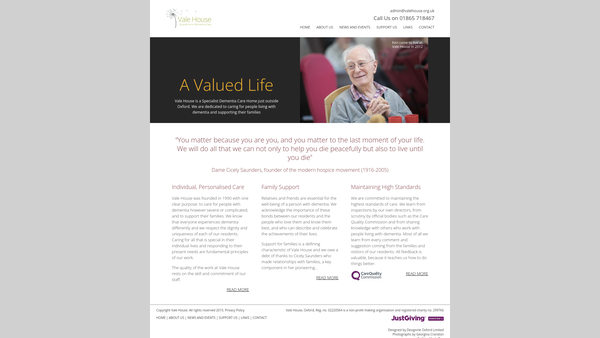 Screenshot of the Vale House Oxford website