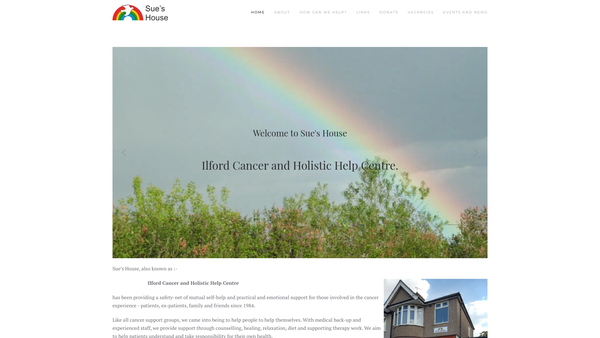 Screenshot of the Sue's House: Ilford Cancer And Holistic Help Centre website
