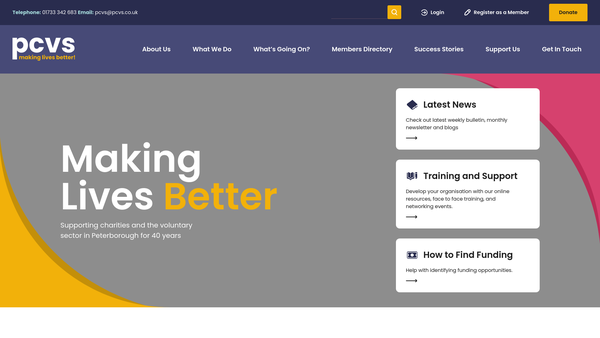 Screenshot of the Peterborough Council For Voluntary Service website