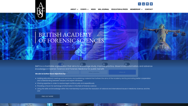 Screenshot of the The British Academy Of Forensic Sciences website