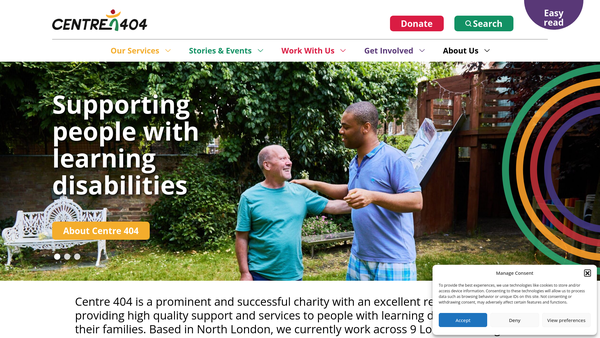 Screenshot of the Centre 404 website
