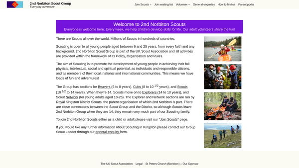 Screenshot of the 2nd Norbiton Scout Group website
