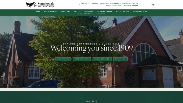 Screenshot of the Sunningdale Village Hall website
