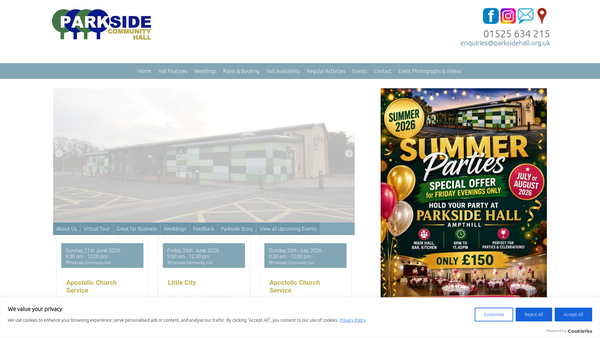 Screenshot of the Ampthill Public Hall website