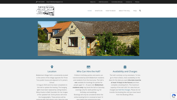 Screenshot of the Biddenham Village Hall website