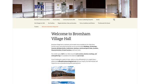 Screenshot of the Bromham Village Hall website
