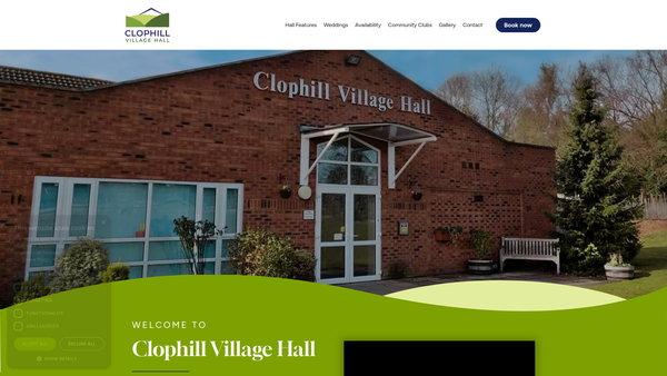 Screenshot of the Clophill Village Hall website