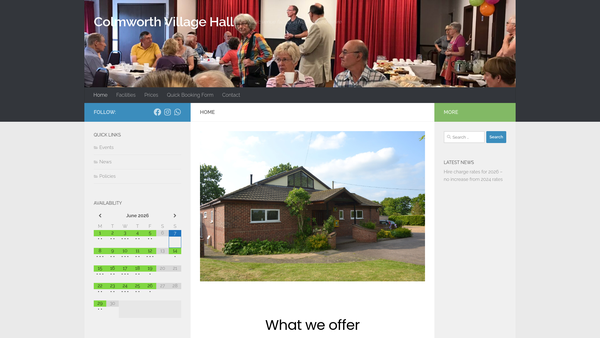 Screenshot of the Colmworth Village Hall website
