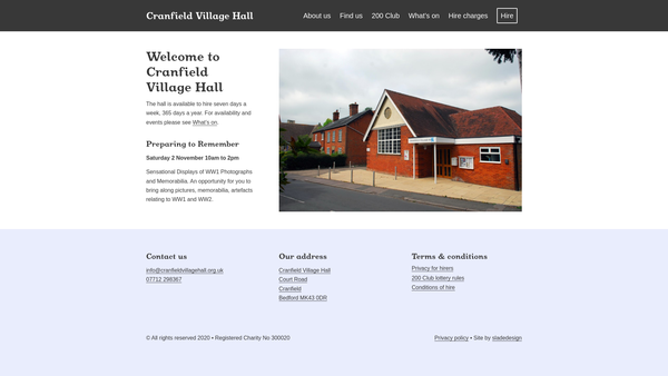 Screenshot of the Cranfield Village Hall website