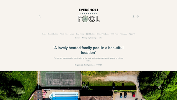 Screenshot of the Eversholt Swimming Pool website