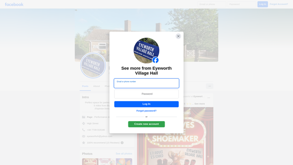 Screenshot of the Eyeworth Village Hall website
