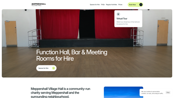 Screenshot of the Meppershall Village Hall website