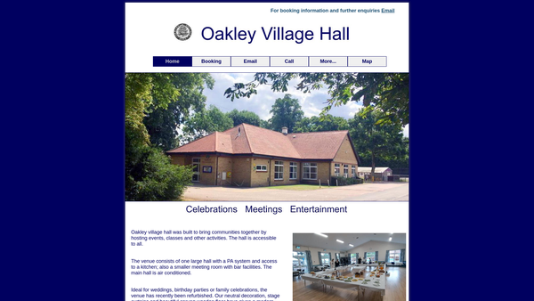Screenshot of the Oakley Village Hall website