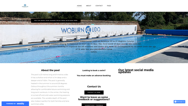 Screenshot of the Woburn Lido website