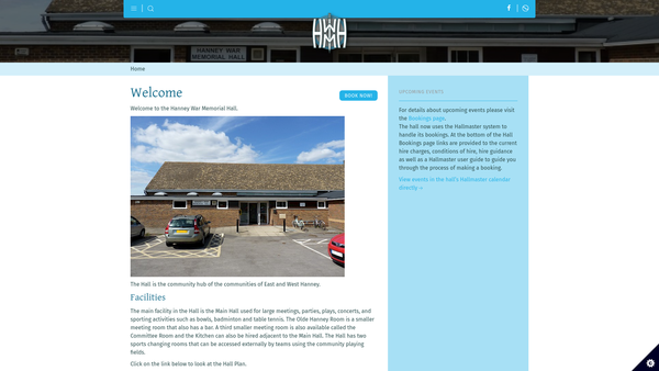 Screenshot of the Hanney War Memorial Hall website