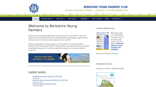 Screenshot of the The Berkshire County Federation Of Young Farmers' Clubs website