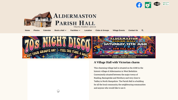 Screenshot of the Aldermaston Parish Hall website