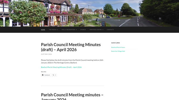Screenshot of the Boxford Parish Hall website
