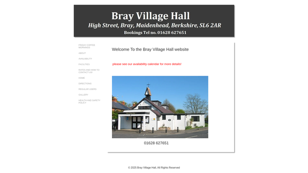 Screenshot of the Bray Village Hall website